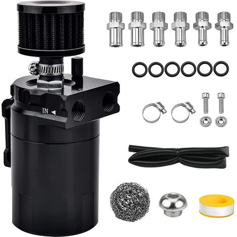 Universelles Ölabscheider-Set, Ölbehälter mit Entlüftungsfilter, 300-ml-Universal-Ölkanister für Fahrzeugtuning – schwarz