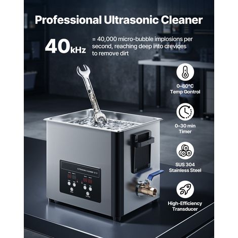 Nettoyeur ultrasons 10L pro 180W inox 40kHz avec panier et écran LCD pour montres, rasoirs, bijoux, pièces, clefs et plus (1/5)