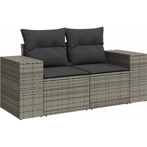 Maison Exclusive - Gartensofa 2-Sitzer mit Kissen Grau Poly Ratta