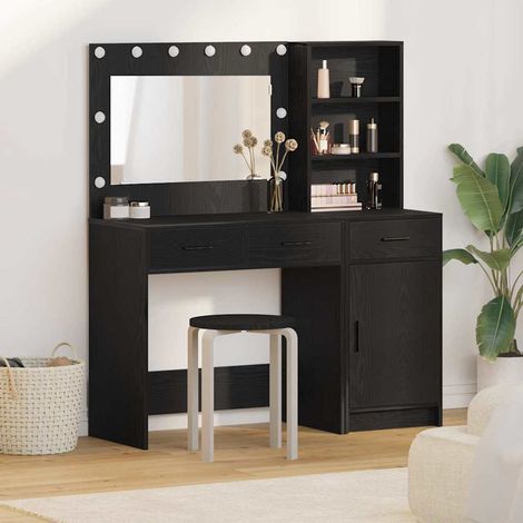 Schminktisch mit Spiegelbeleuchtung 2 pcs Schwarz Holzwerkstoff