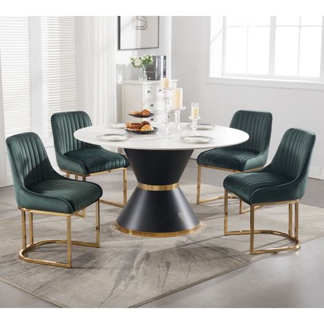 Wahson 4 PZ Sedie da Pranzo in Velluto con Gambe in Metallo, Sedia Imbottita con Schienale Sedia Moderna Design,per Sala da Pranzo/Soggiorno, Verde
