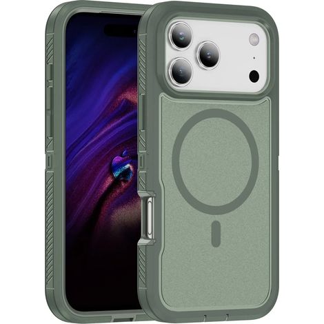 (Vert, iPhone 17 Pro) Étui de protection antidérapant de qualité militaire, compatible avec la protection de charge MagSafe. (1/5)