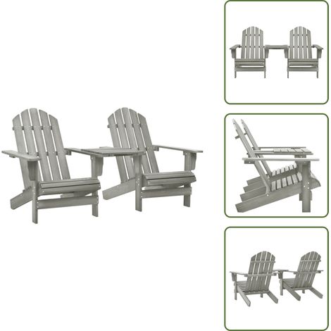 The Living Store Chaises de jardin Adirondack avec table bois de sapin gris - Chaise Adirondack (1/5)