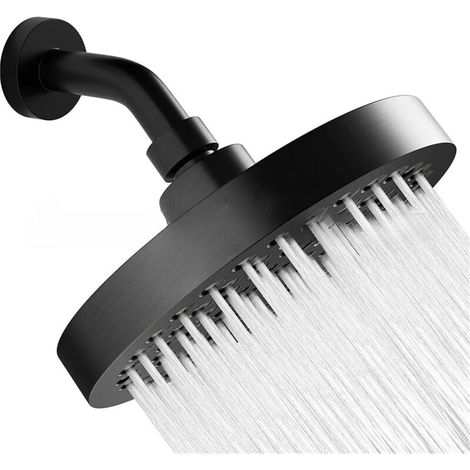 Antikalk-Duschkopf, Hochdruck-Duschkopf, runder Duschkopf mit 15 cm Stiel, schwarz, 6 Zoll. (1/5)
