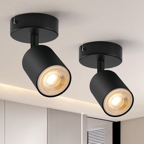 2pcs Plafonnier 1 Spot Noir,Applique Murale Pivotant, Plafonnier Luminaire Éclairage de Plafond Rond pour Cuisine Salon Chambre (Sans Ampoule) (1/5)