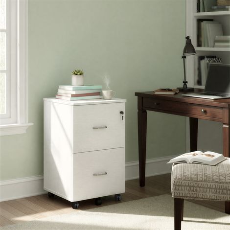 Caisson Mobile avec 2 Tiroirs, Classeur Suspendu, Verrouillable, pour Documents A4, Montage Requis, Blanc (1/4)