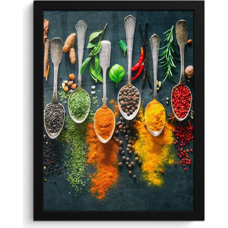Framed Poster Herbs - Spices - Spoons 30x40 cm