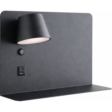 Applique murale LED noire orientable avec USB et type C 28x27 cm