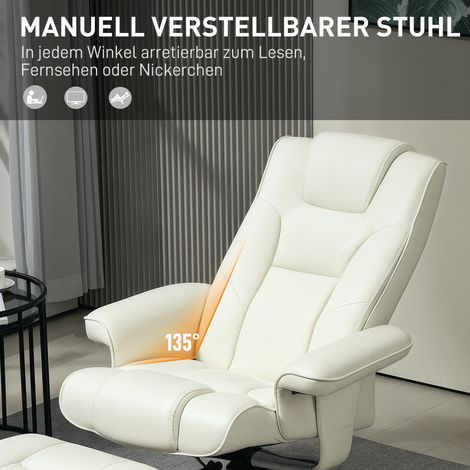 Fauteuil relax inclinable avec repose-jambes, similicuir, dossier inclinable, capacité 150 kg, blanc ivoire