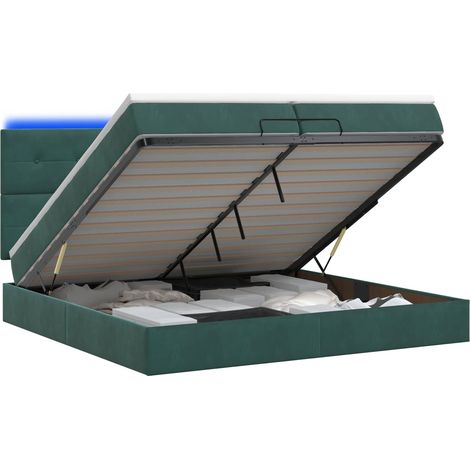 Lit coffre avec matelas et LED Vert foncé 200 x 200 cm Velours vidaXL (1/5)