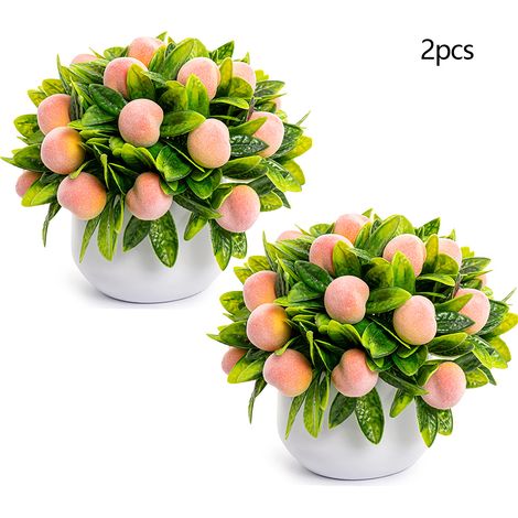(Set mit 2) 2 künstliche Topfpflanzen in Herzform, kleine Früchte, Bonsai, künstliche Blumendekoration, Foto-Requisiten, Bürodekoration (Pfirsich, Glücksfrucht) (1/3)