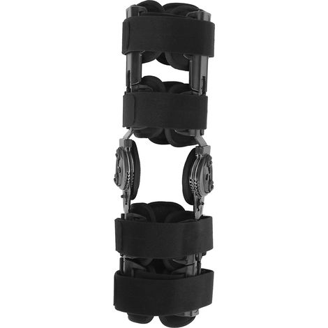 Attelle de genou réglable pour immobilisation post-opératoire, stabilisateur de récupération avec charnière articulée.