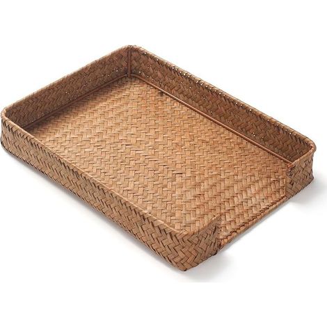 Bac à courrier tissé en jonc de mer pour dossiers A4 - Panier de rangement pour dossiers, courriers, documents, magazines
