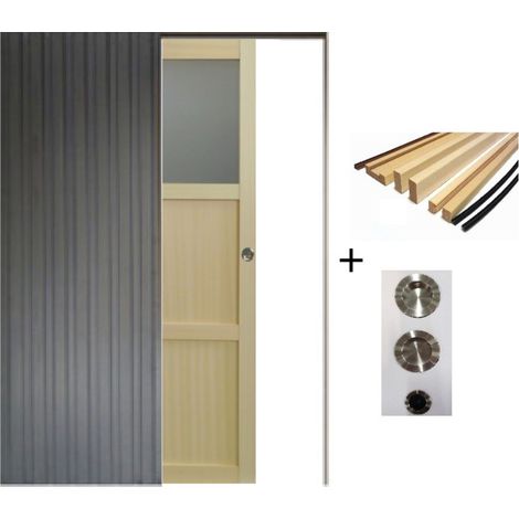 Porte Coulissante Ayous 2 Panneaux, 1 Vitrage H204 X L83 Cm, Galandage, Kit Finition (coquille Et Tire Doigt) Gd Menuiseries