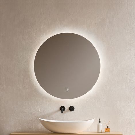EMKE Miroir de salle de bain rond LED avec rétro-éclairage sans cadre Interrupteur tactile - Diamètre 60cm  Lumière Blanche Froide