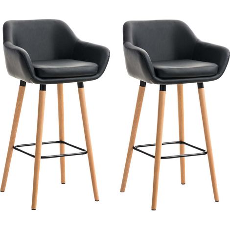Set di 2 sgabelli da bar in materiale sintetico nero, comodi e di design, con braccioli e poggiapiedi 100000229