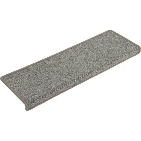 Tapis d'escalier 15 pièces, 65 x 21 x 4 cm, gris et blanc, antidérapant, pour marches d'escalier intérieur, revêtement de sol (1/4)