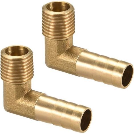 Brass Barb Hose Fitting 90° Elbow 10mm Barb x 1/4" G Male Hose 2Pcs (1/5)