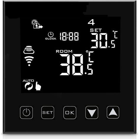 Smart WiFi Connected Thermostat for Wired Water Boiler/Underfloor Heating, Smart Life APP Compatible, Programmable Room Thermostat for Boiler, Black (1/5)
