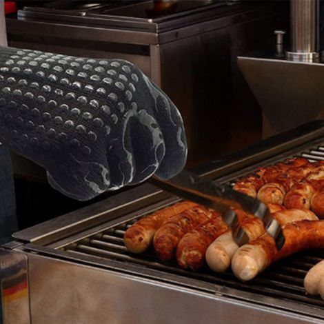 Grillhandschuhe, hitzebeständige Handschuhe, Silikon-Ofenhandschuhe, Küchenhandschuhe zum Kochen und Backen, schwarz (1/5)