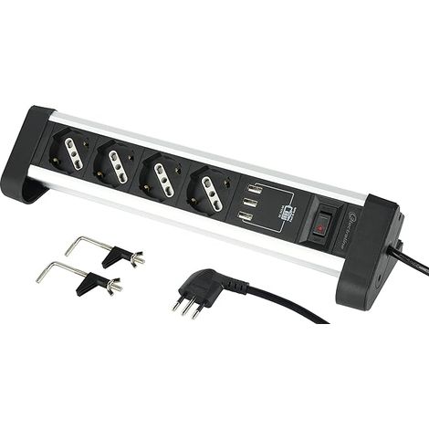 Multipresa da scrivania con interruttore 2 posti + 2 usb