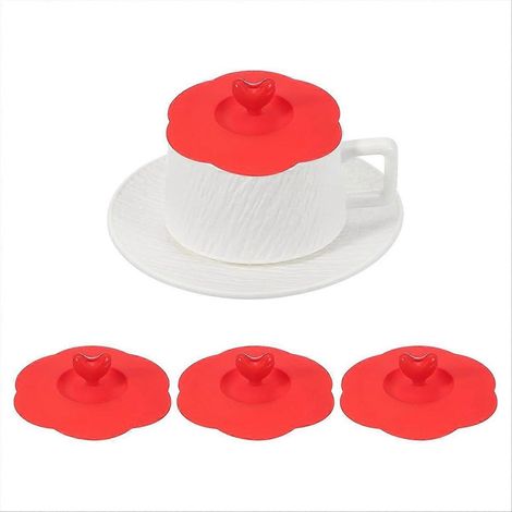 Set mit 3 herzförmigen Silikondeckeln, 10 cm, universell und wiederverwendbar, für heiße und kalte Getränke, Teetassen und Becher. (1/5)