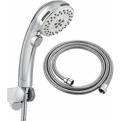 Ensemble Pommeau de Douche Chromé Haute Pression avec Flexible et Support 25 × 9 × 8 cm 426 g – Livraison gratuite (1/5)