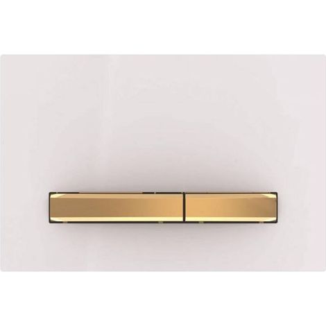Gilt für Geberit Sigma50 2-Mengen-Spülplatte, eckig, messing metallic: Grundplatte und Taste: Messing, Abdeckplatte: weiß (115.672.11.2) (1/4)