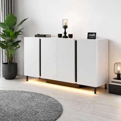 Buffet salle à manger blanc 4 portes LED AURA (1/5)