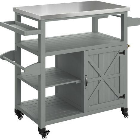 Desserte Péronelle Chariot Barbecue Bois Massif Acier Inox Gris 107x49x92cm