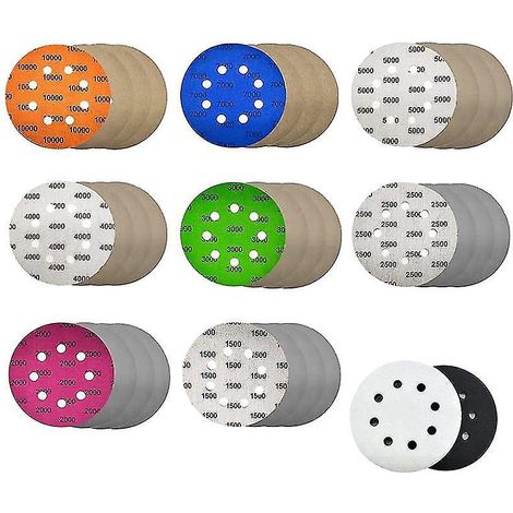 32 Blatt Schleifpapier, 8 Löcher, für 5-Zoll-Radaufhängungen, trocken oder nass verwendbar, mit 2 Kfz-Kontaktpads. (1/5)
