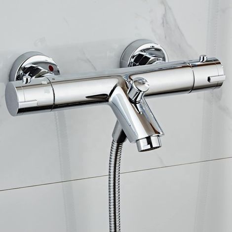 Thermostatic bath shower mixer, modern thermostatic bar shower mixer, exposed mounted thermostatic shower valve with bath spout, 38°C safety lock anti-scald, deck mounted (1/5)