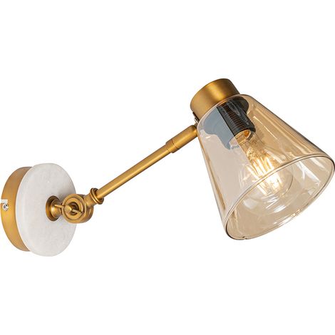 QAZQA Art Déco Aplique Art Déco bronce con mármol y cristal ámbar - Nina Vidrio /Acero /Mármol Redonda Adecuado para LED Max. 1 x 40 Watt