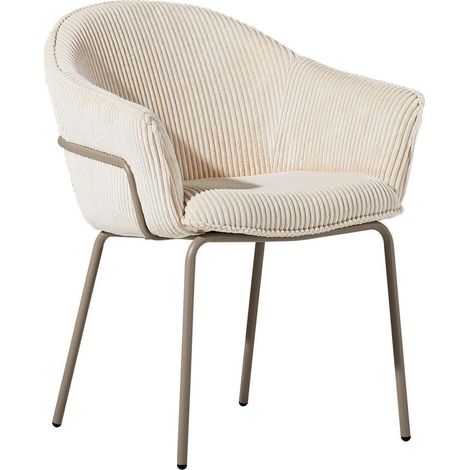 Esszimmerstuhl mit Armlehnen, Cord Beige, Metallbeine, Moderner Polsterstuhl (1/5)