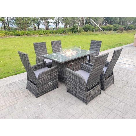 Rattan Outdoor Garden Furniture Gas Fire Pit Dining Table Gas Heater Burner Reclining Table And Chair Sets 6 Seater Plus Rectangular Table