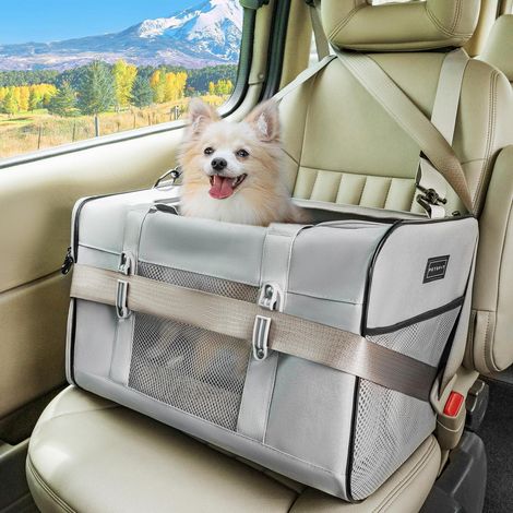 Transportbox Katze & Hund für Auto, atmungsaktiv, bis 8kg, Grau (1/5)