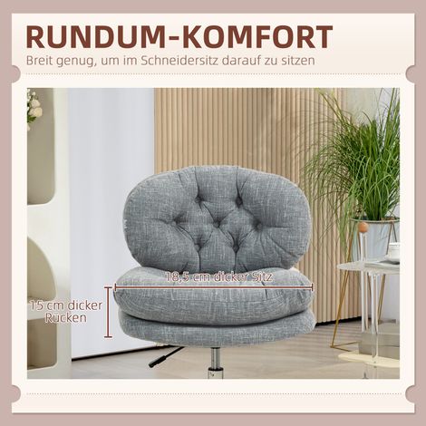 Chaise de travail sans bras, siège de bureau ergonomique avec coussin rembourré et hauteur ajustable, gris (1/4)