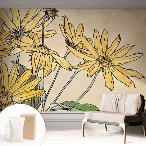 Papier peint avec colle pour décoration moderne de salon chambre à coucher cuisine et bureau Facile Fleurs à l'aquarelle 312x219 cm (1/5)