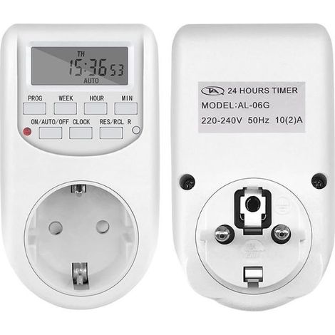 2 Pacs Minuterie Prise Minuterie numérique numérique interrupteurs on/Off programmables Écran LCD 220V 10A Minuterie Prise (AL-06G) (1/5)