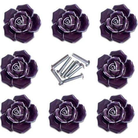 8pcs élégant violet rose tire fleur céramique armoire boutons placard tiroir tirer poignées (1/3)