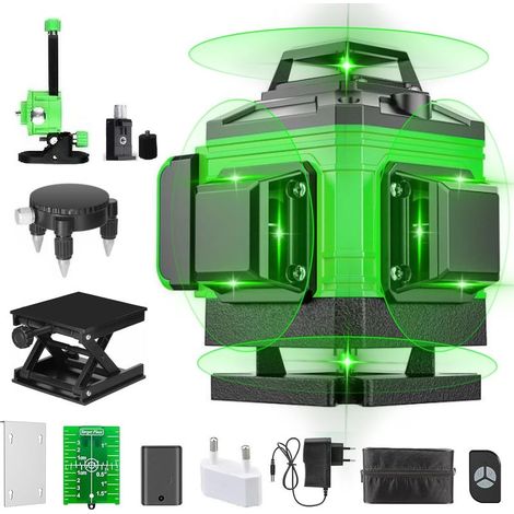 Niveau Laser 360 Autonivelant, Lazer Niveaux Vert 4 x 360°, Niveau laser 4D 16 lignes Auto-nivelant, Laser Chantier, IP54 Waterproof, avec 2 2600 mAh Batteries et Télécommande (16 lignes) (1/5)