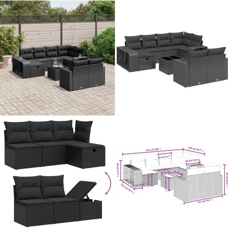 11-tlg. Garten-Sofagarnitur mit Kissen Schwarz Poly Rattan - Gartenmöbel Set - Gartensorte - Outdoor Möbel - Lounge Set - Esstischset - Home & Living (1/4)