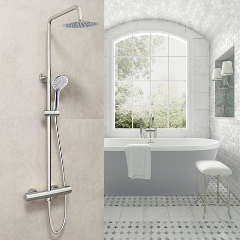 Colonna Doccia, OCEAN ITALY, Rubinetto Doccia Termostatico con Soffione Acciaio Inox, Asta Regolabile80-116cm, Kit Doccia con Soffione e Doccetta Rontondi per Box Doccia