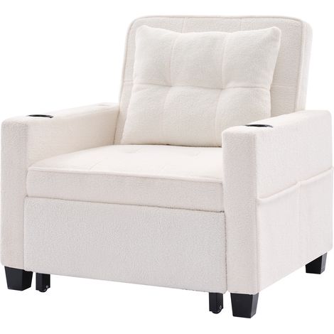Divano letto singolo estraibile 3 in 1 bianco con portabicchieri e porta USB (1/5)