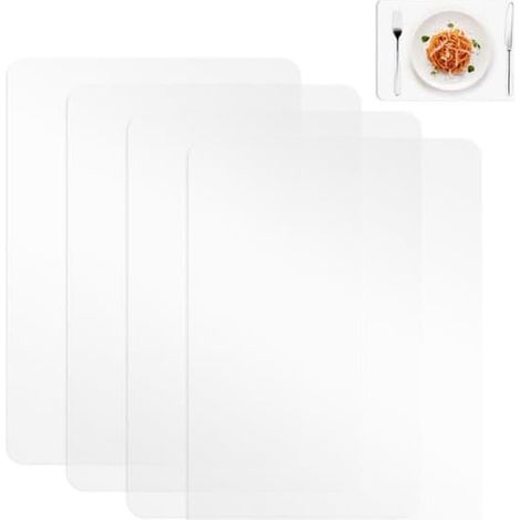 Lot de 4 sets de table transparents en plastique transparent (43 x 28 cm), résistants à la chaleur, lavables et antidérapants. (1/5)