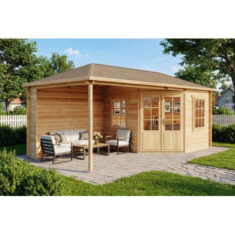 Abri de jardin pentagonal Moselle Naturel , 28 mm Épaisseur paroi 650 x 325 cm (1/4)