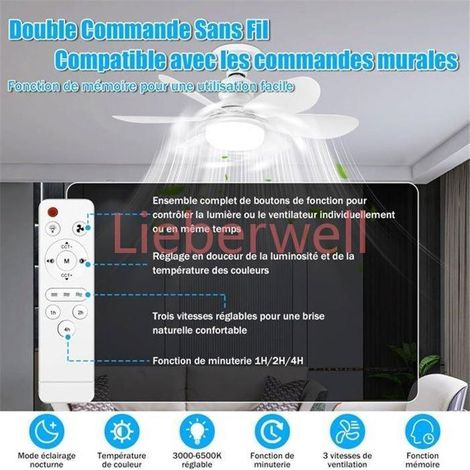 52cm Ceiling LIEBERWELL Fan with Light and Remote, E27 Socket LED Dimmable Ceiling Fan Lamp, 6 Blades, 3 Speeds, 3 Timers, 3000K-6500K, Silent (1/5)