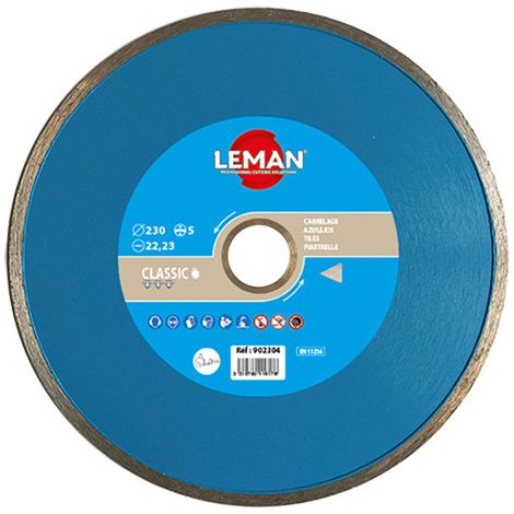Diamant-Trennscheibe mit durchgehendem Rand - D. 180 x Ep. 2.4 x Al. 30/25.4/22.23 mm - HT. 5 mm - Fliesen - LEMAN - 901804