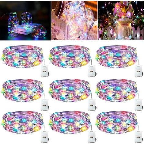 Lot de 9 Mini Guirlande LED à Pile, 2M 20LED 3 Modes Pile,Étanche Petite Guirlande Lumineuse Led Interieur Décoration pour Jardin, Chambre, Mariage, Fête, Noël, (Coloré)