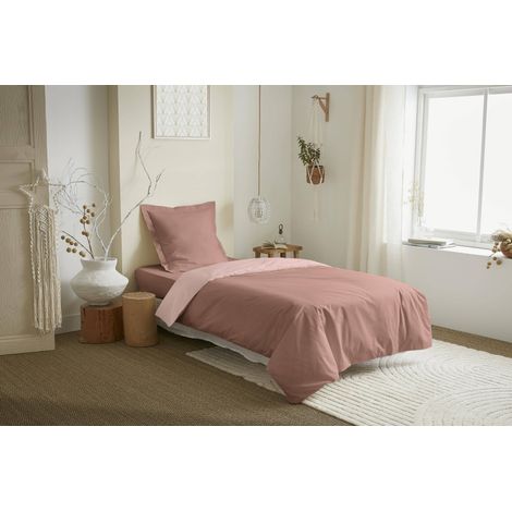 Parure de couette 2 Pièces réversible "Duo Premium" 140 x 200 cm Vieux Rose/Rose Dragée - - (1/2)